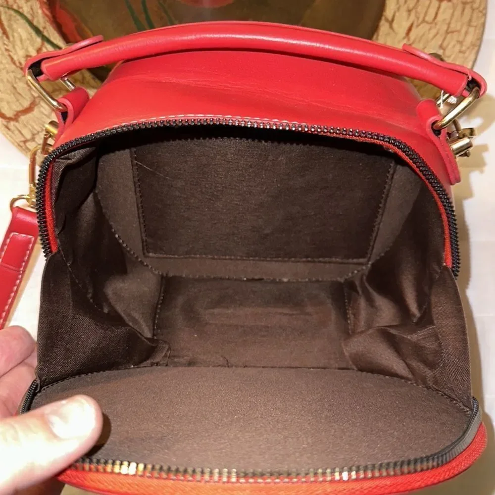 Beautiful Red Bow tie Faux Leather Small Canteen Shape Crossbody Bag